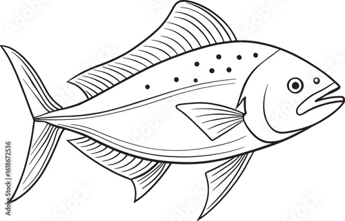 Mahi mahi fish detailed outline perfect for educational coloring pages and sea life illustration projects