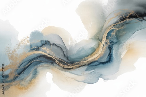 Flowing abstract ink wash with gold accents fluid swirling