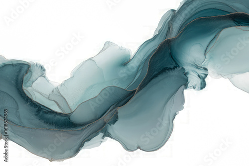 Flowing abstract teal and gold waves fluid art turquoise