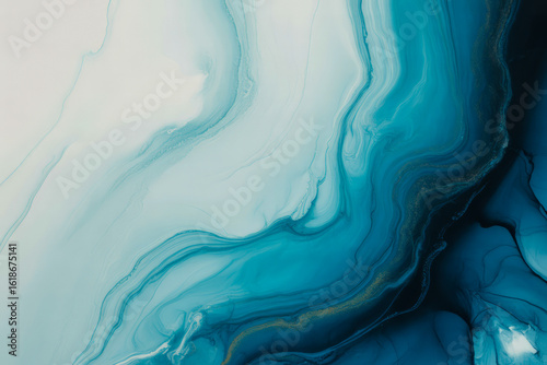 Flowing aqua and deep blue abstract fluid art marble
