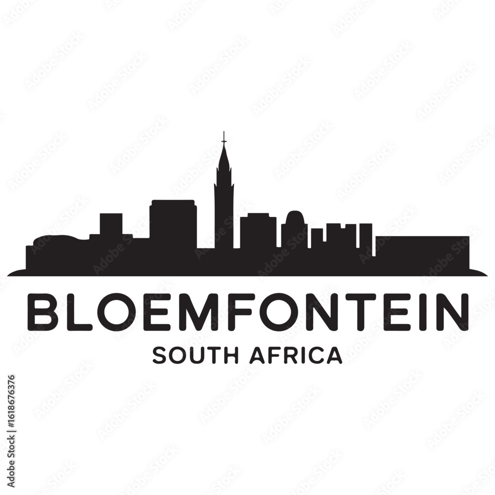 Fototapeta premium Bloemfontein skyline horizontal banner. Bloemfontein, South Africa. Vector template for your design. Vector black silhouette. with white background