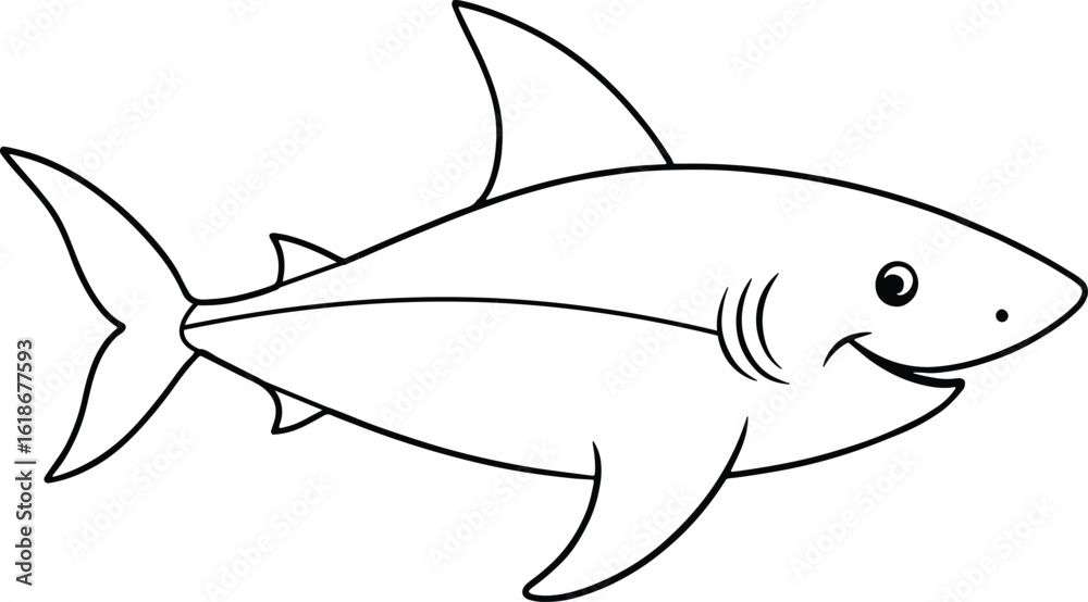 Fototapeta premium Shark smiling and swimming illustration ideal for children’s marine books and creative designs