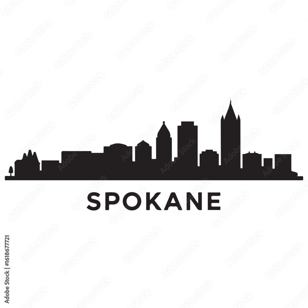 Spokane, WA skyline horizontal banner. Spokane city. Vector template for your design. Vector black silhouette. with white background Spokane, WA skyline horizontal banner. Spokane city. Vector template for your design. Vector black silhouette. with white background