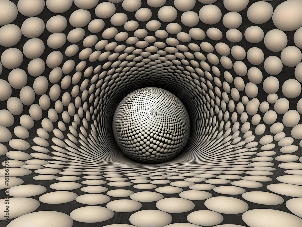 Fototapeta premium Abstract Geometric Tunnel Design With Beige Circles