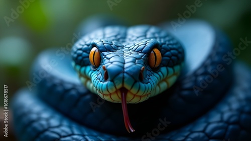 Stunning Blue Viper Snake Close-up with Vibrant Eyes Detailed Scales varson
