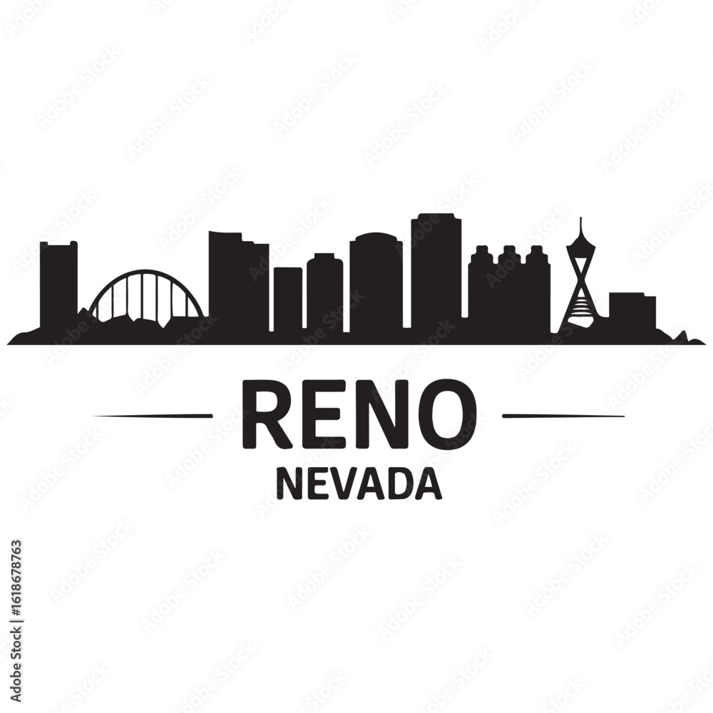 Naklejka premium Reno skyline horizontal banner. Reno, Nevada. Vector template for your design. Vector black silhouette. with white background