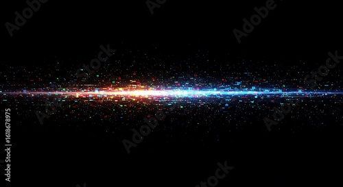 Obraz na plátně Dynamic digital stream with vibrant multicolored data flow on black background,