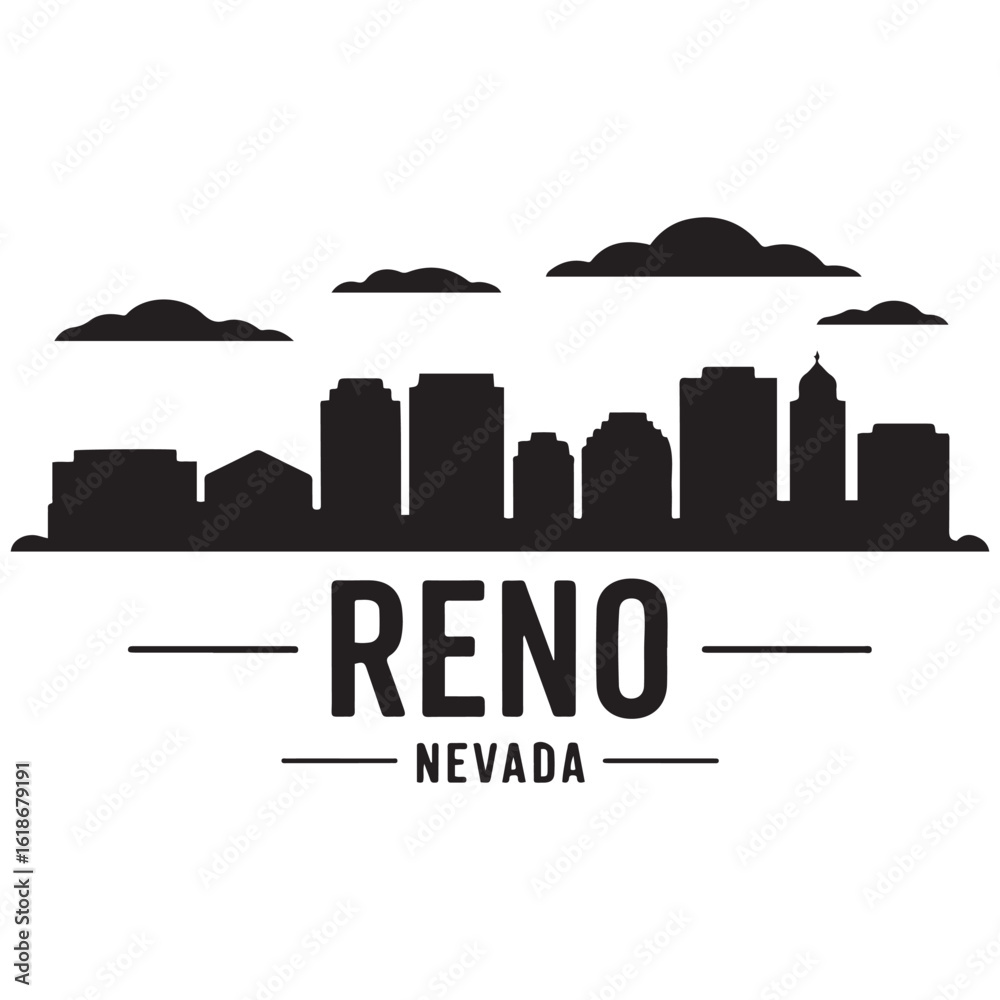 Fototapeta premium Reno skyline horizontal banner. Reno, Nevada. Vector template for your design. Vector black silhouette. with white background
