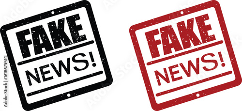 Fake news - concept with black and red rubber stamps, misinformation and propaganda theme