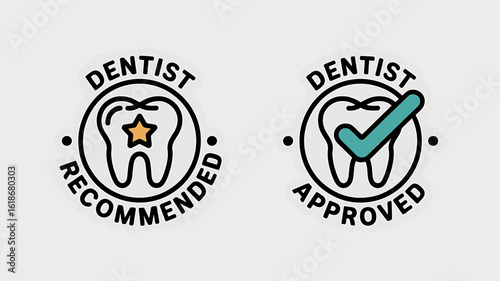 Dentist Recommended and Approved Badges for Oral Care and Dental Health representing Professional Trust and Assurance in Dental Products and Services