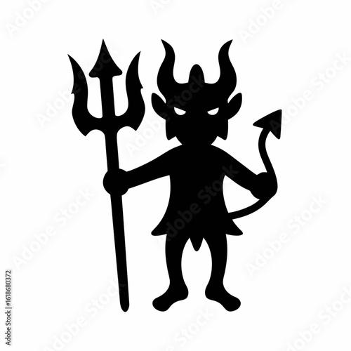 Devil and Axe Vector Illustration in Silhouette Style