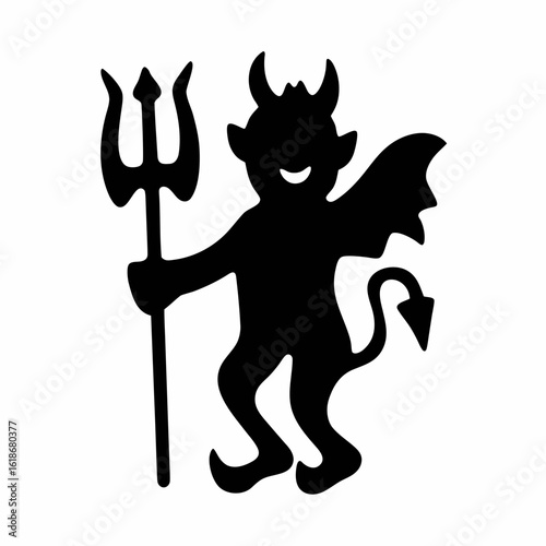Devil and Axe Vector Illustration in Silhouette Style