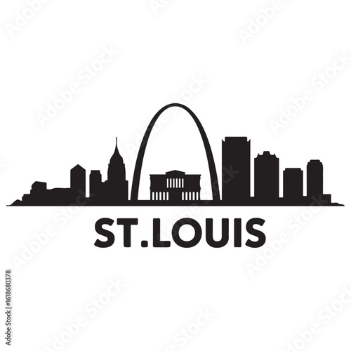 Vector St.Louis skyline. Travel St.Louis famous landmarks. Business and tourism concept for presentation, banner, web site. Vector black silhouette. with white background