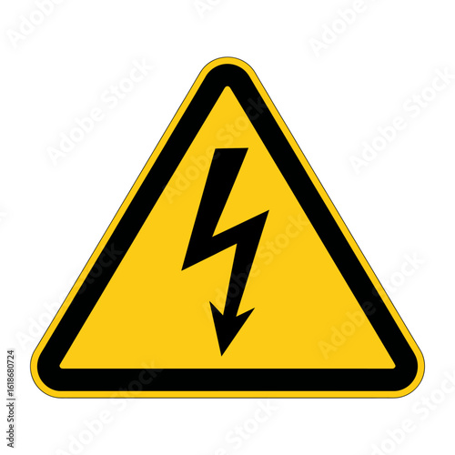 High voltage danger sign in yellow triangle with black border and lightning bolt symbol safety first electrical hazard icon