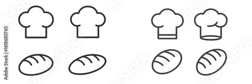 Icons of chefs hats and loaves of bread representing culinary arts and baking