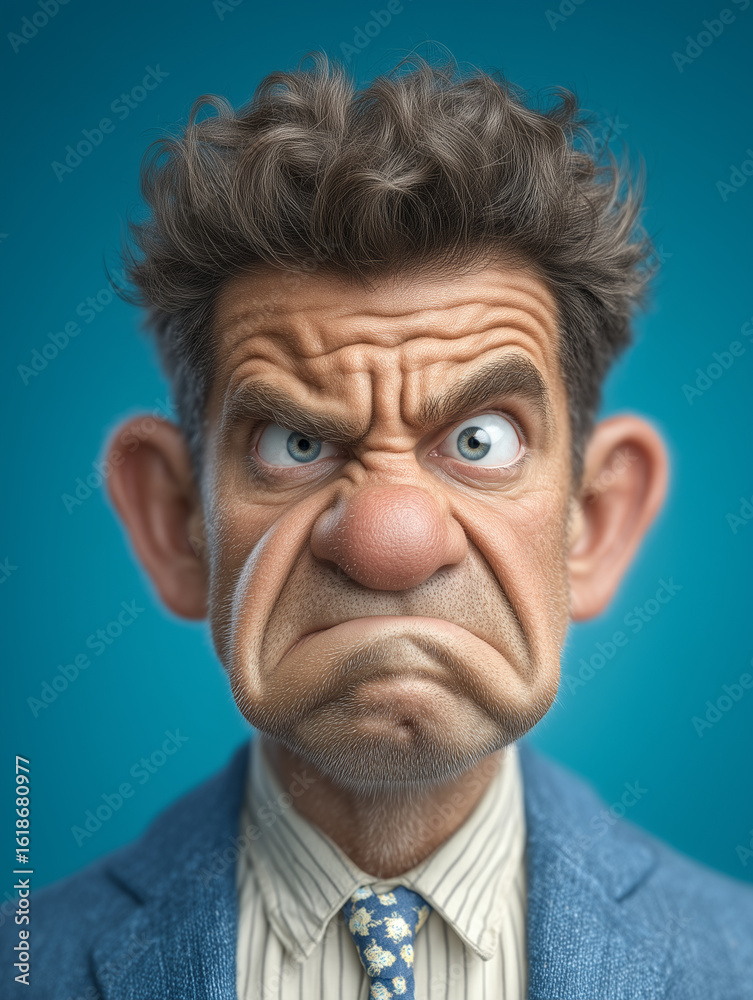 Fototapeta premium Angry cartoon man in a suit, close-up