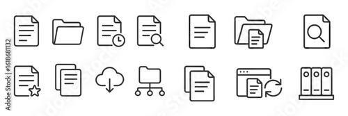 Document management icons representing organization, categorization, and productivity in an office environment