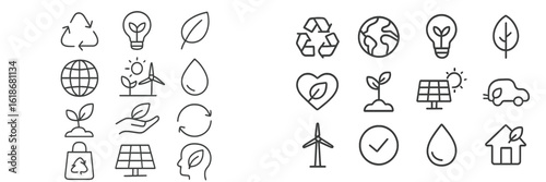 Icons representing sustainability and environmental awareness displayed in a clean and modern layout for educational purposes