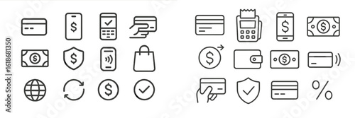 Icons representing various payment methods and financial transactions in a minimalist design suitable for modern digital interfaces