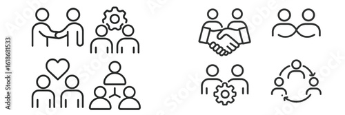 Symbols representing teamwork, connection, and collaboration among diverse groups in a modern workplace environment
