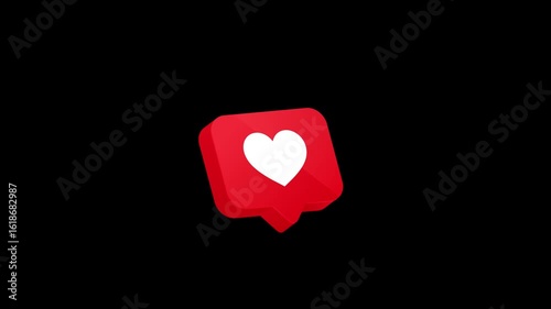 3D Floating Like Notification Pop Up Icon. Animated Social Media Heart Pop-Up with Smooth Motion