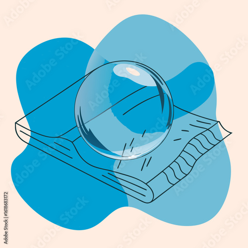 A close-up shot of a large, glistening water droplet resting on the soft fabric of a baby diaper. The droplet is perfectly round, catching the light and emphasizing the absorbency and freshness of the