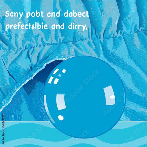 A close-up shot of a large, glistening water droplet resting on the soft fabric of a baby diaper. The droplet is perfectly round, catching the light and emphasizing the absorbency and freshness of the