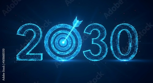 Achieve goals by year 2030 futuristic technology target aiming future strategy concept