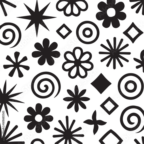 Cute flower set black and white silhouette vector