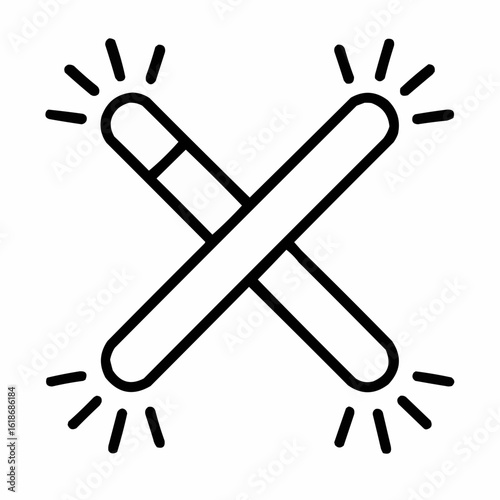 Glow Sticks. Two crossed glow sticks with light burst ends. Rave party feel