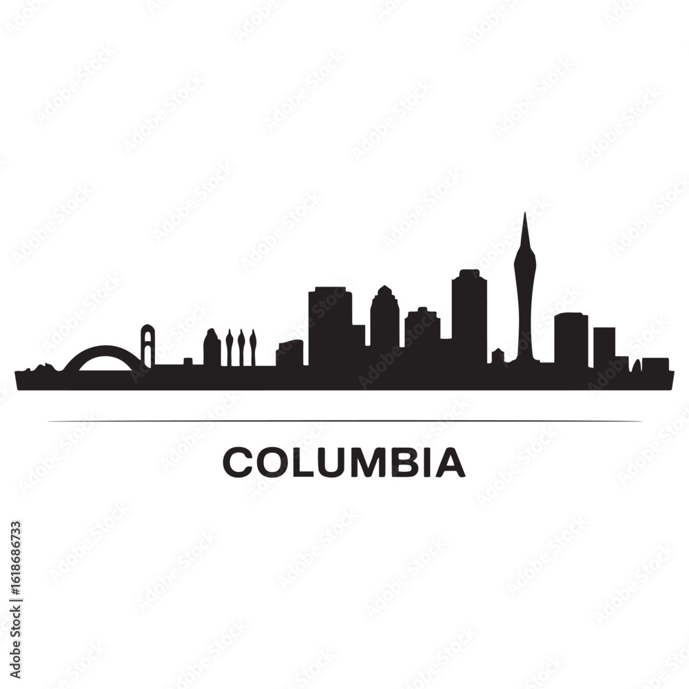 Naklejka premium Columbia skyline horizontal banner. Columbia, South Carolinaa. Vector template for your design. Vector black silhouette. with white background