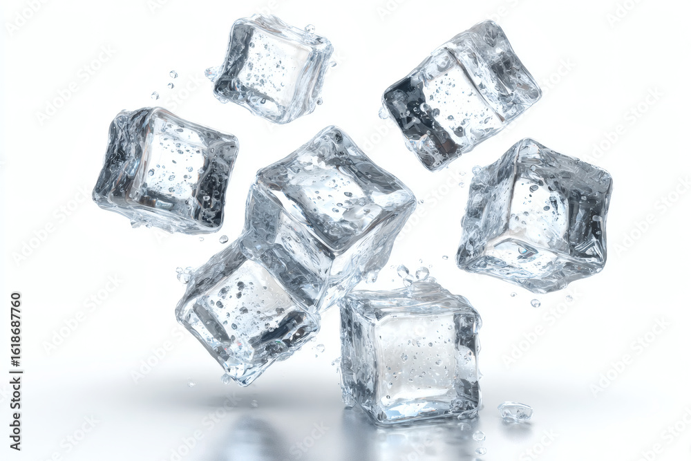 Obraz premium Transparent ice cubes floating in air