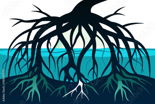 Tangled Mangrove Roots Underwater Vector Illustration