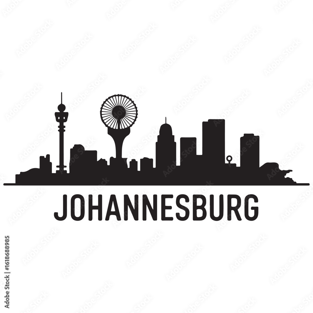 Naklejka premium Johannesburg skyline silhouette. Black Johannesburg city. Vector black silhouette. with white background