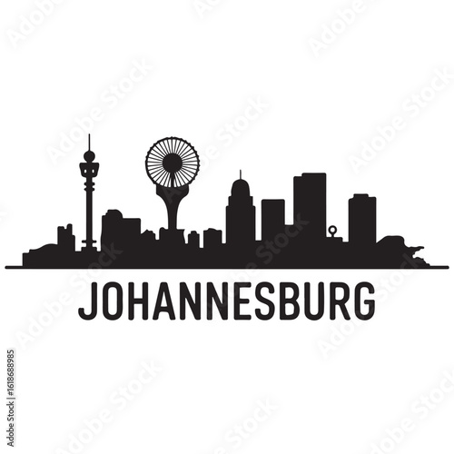 Johannesburg skyline silhouette. Black Johannesburg city. Vector black silhouette. with white background