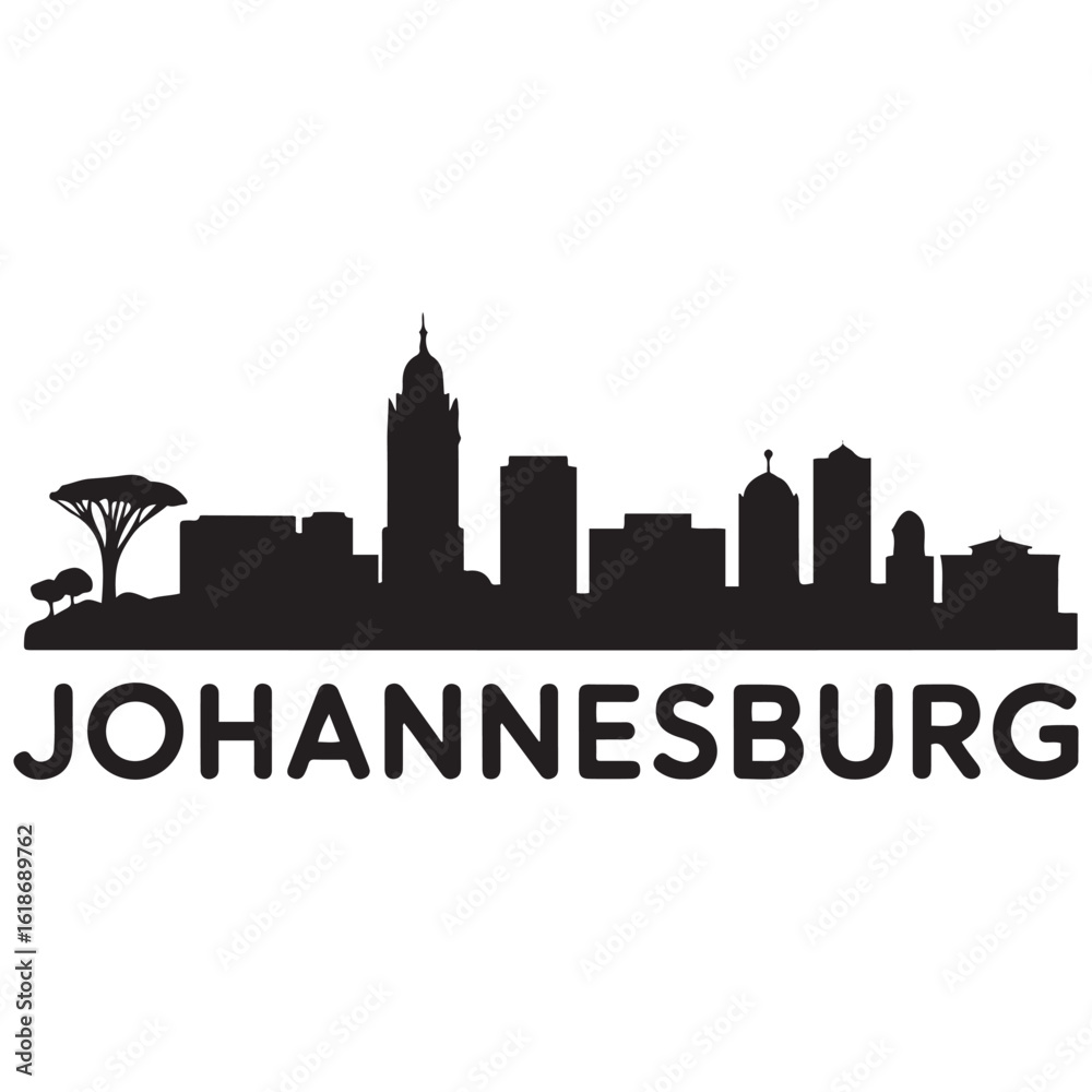 Fototapeta premium Johannesburg skyline silhouette. Black Johannesburg city. Vector black silhouette. with white background