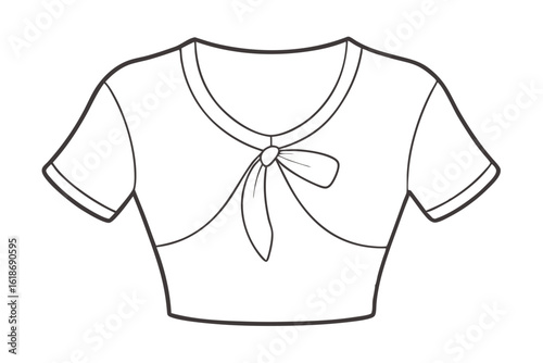 Trendy crop top vector design with short sleeves and knotted front tie