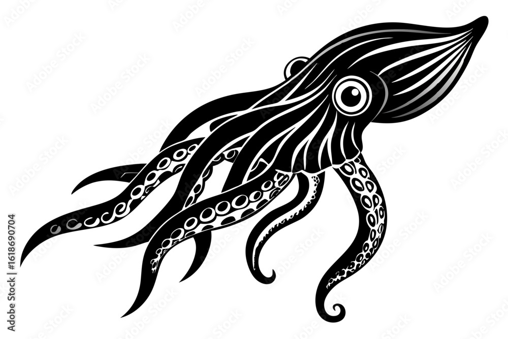 Fototapeta premium Vector cuttlefish illustration with patterned body and marine detail