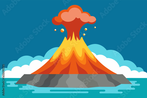 Ocean volcano vector with underwater eruption and aquatic energy burst