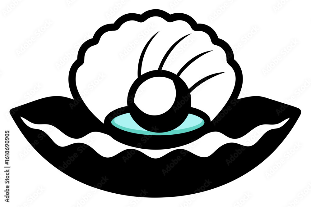 Detailed vector of open oyster shell holding a shiny pearl Detailed vector of open oyster shell holding a shiny pearl