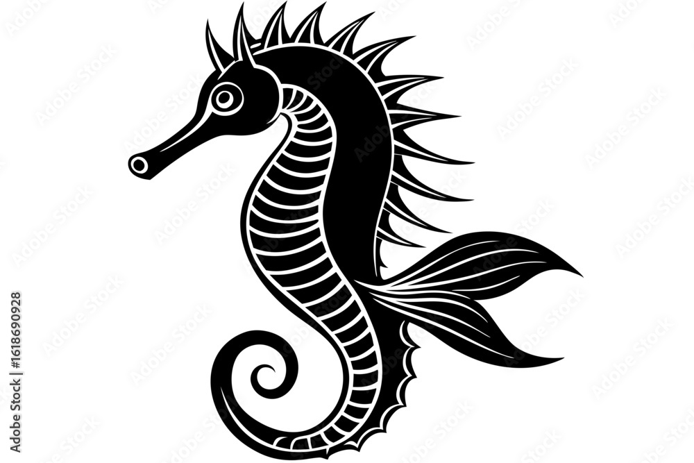 Fototapeta premium Detailed seahorse vector with curled shape and body ridges