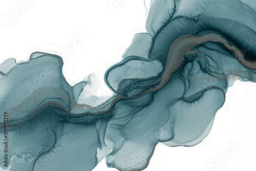 Teal and silver fluid art abstract blue