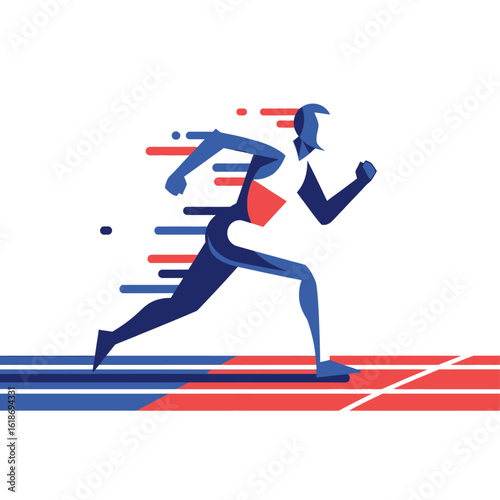 A stylized illustration depicting a runner sprinting across a track, showing motion.