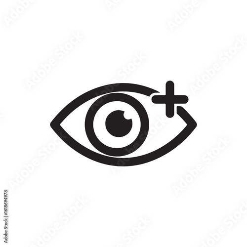 Human Eye with Plus, Farsighted Vision, Hyperopia Solid Flat Vector Icon Isolated on White Background.
