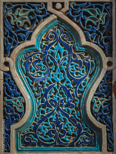 Glazed Islamic Niche Tile – Floral Relief Ornament