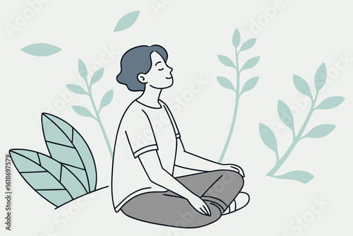 Discovering the art of mindful breathing techniques for enhanced well-being modern flat illustration style