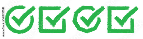 Set of Grunge checkmark tick with Square, circle outline.  Grunge brush stroke signs. Grunge checkmark design. checkmark sign vector illustration