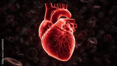 Beating heart animation, realistic 3d human heart beating inside body with blood flow perfect for medical visuals anatomy education and healthcare themed science content