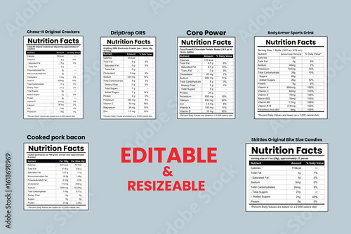 nutrition facts template, cereal nutrition, smoothie nutrition, editable nutrition labels, tea label design, sugar content, dietary info, 