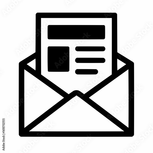 Newsletter. Envelope with newspaper pattern peeking out. Email updates